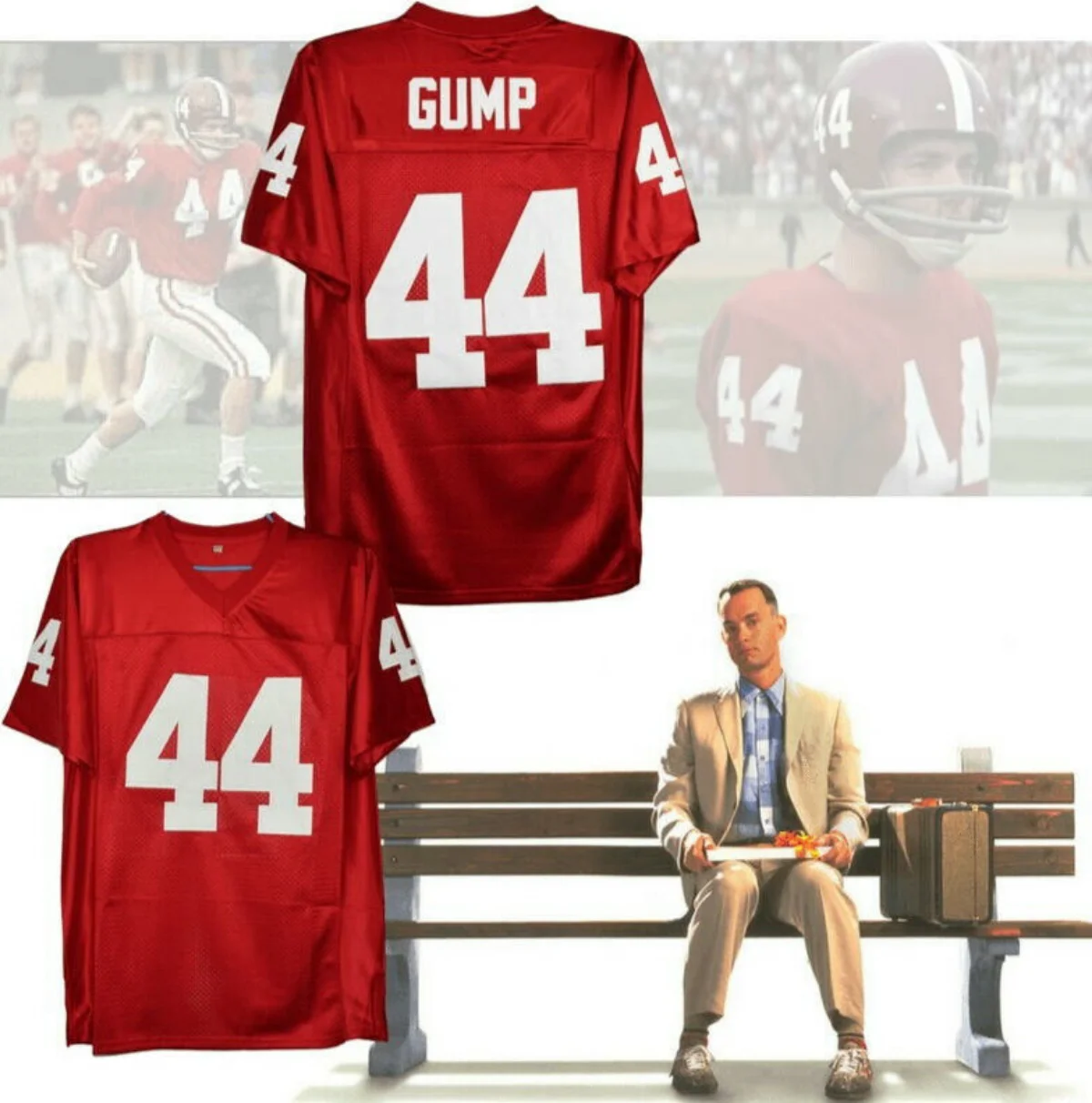 Vintage Forrest Gump # 44 Tom Hanks Alabama Futbol Forması Dikişli Forması