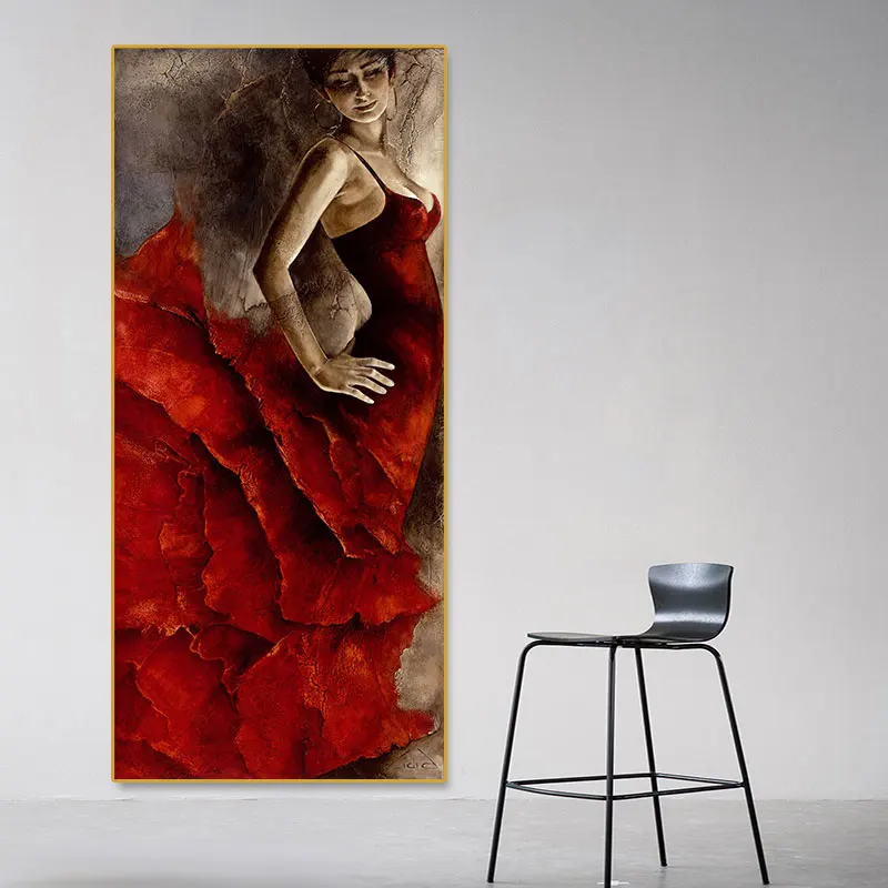 Vintage Kırmızı Elbise Tuval Boyama Dans Kadın Vahşi Kalp Posteri Soyut Güzel Duvar Sanatı Oturma Odası Sundurma Koridor Dekor
