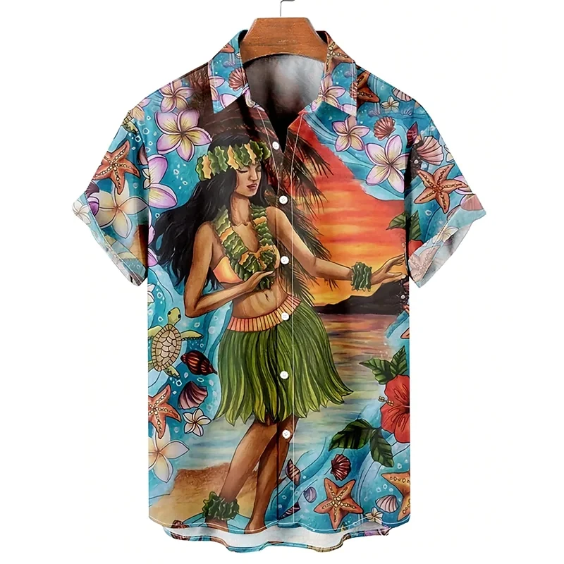 Yaz Plaj Tatil havai gömleği Erkek Moda Güzellik Baskı Büyük Boy Tee Eğlence Yaka Tek Göğüslü Kısa Kollu Gömlek