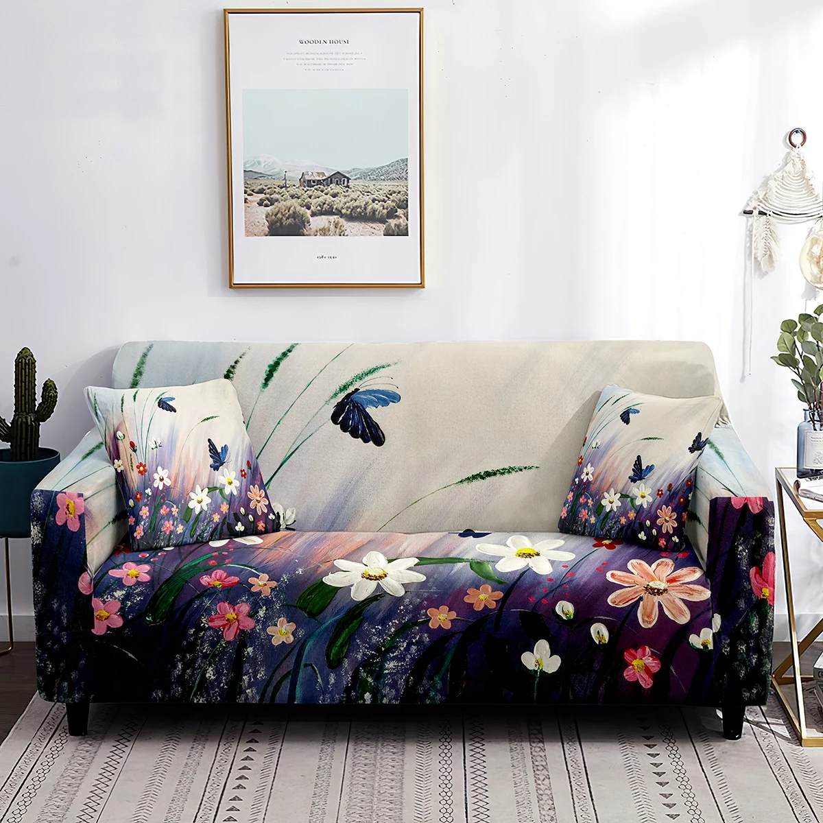 Yağlıboya kanepe kılıfı Bitki Örtüsü Çiçekler Kelebek Baskılı kanepe kılıfı s Yıkanabilir Slipcover Mobilya Koruyucu Oturma Odası için