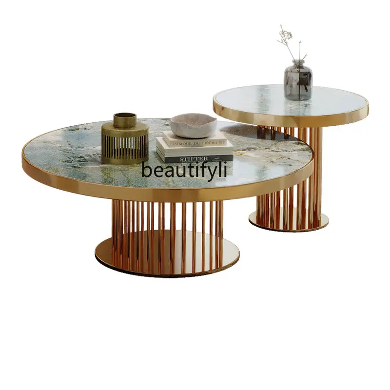 zq İtalyan Mermer çay masası Kombinasyonu Post-Modern Oturma Odası Mobilya Villa Paslanmaz Çelik yuvarlak çay masası