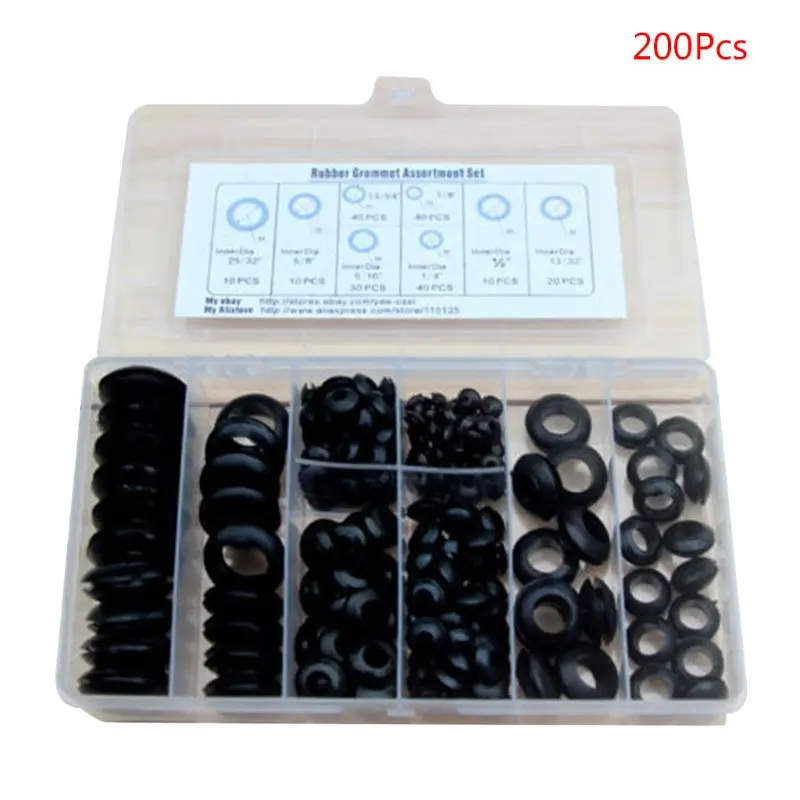 Ücretsiz Kargo 200 adet/kutu kauçuk rondela Conta Kitleri Tel Kablo için Siyah Çeşitler Seti