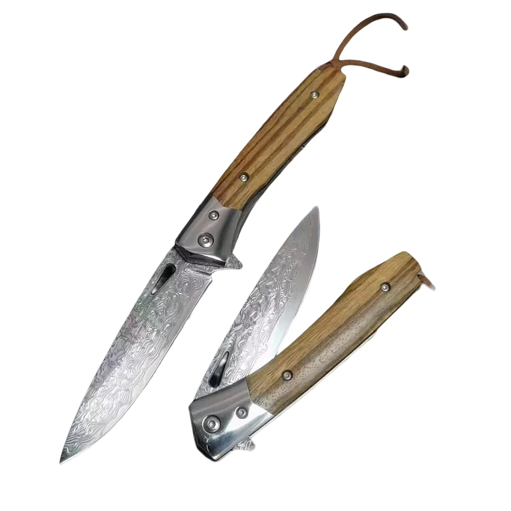 Şam çeliği Bıçak Bıçak wulnutwood Kolu Katlanır Keskin Taktik Açık hayatta kalma aracı av bıçağı Çakı